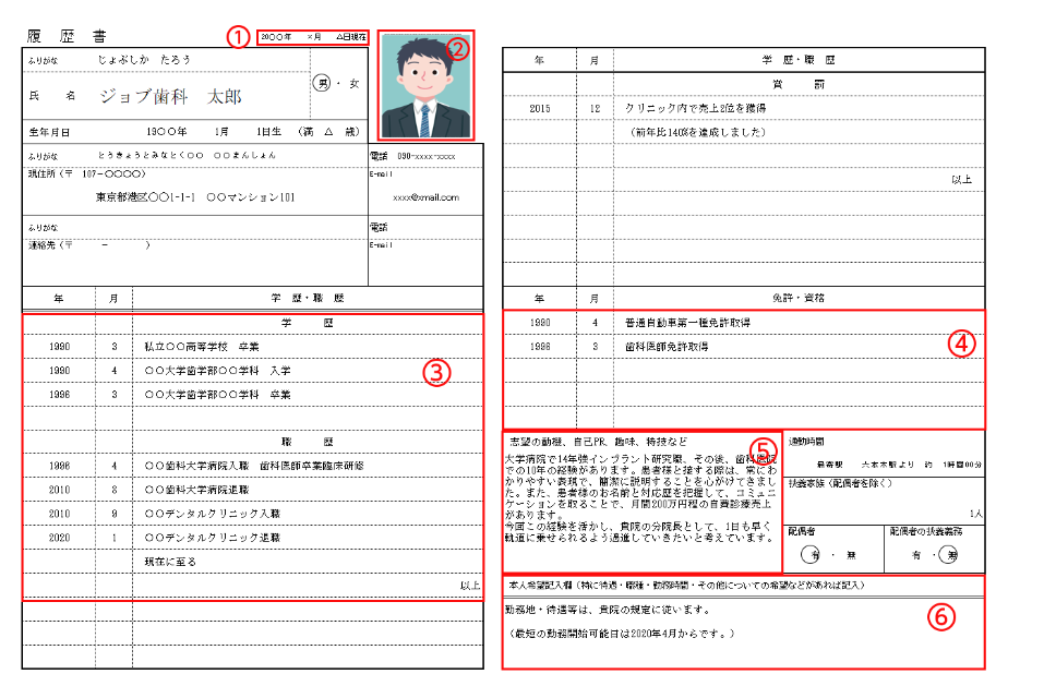 履歴書の参考画像