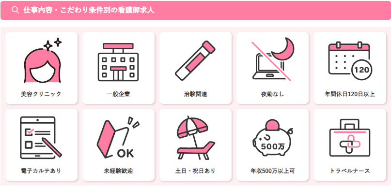 マイナビ看護師こだわり条件選択画面画像